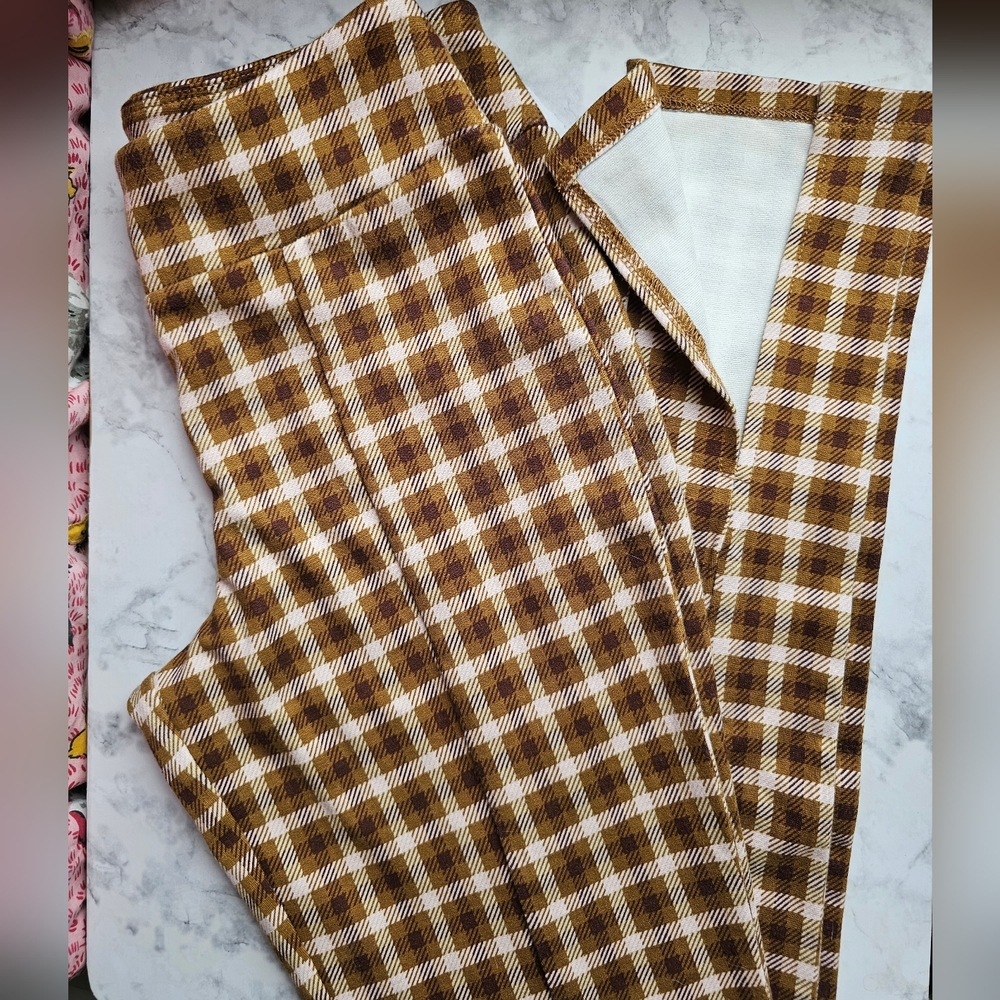 Forever21 Mustard and pale pink long plaid pants with slits at the bottom